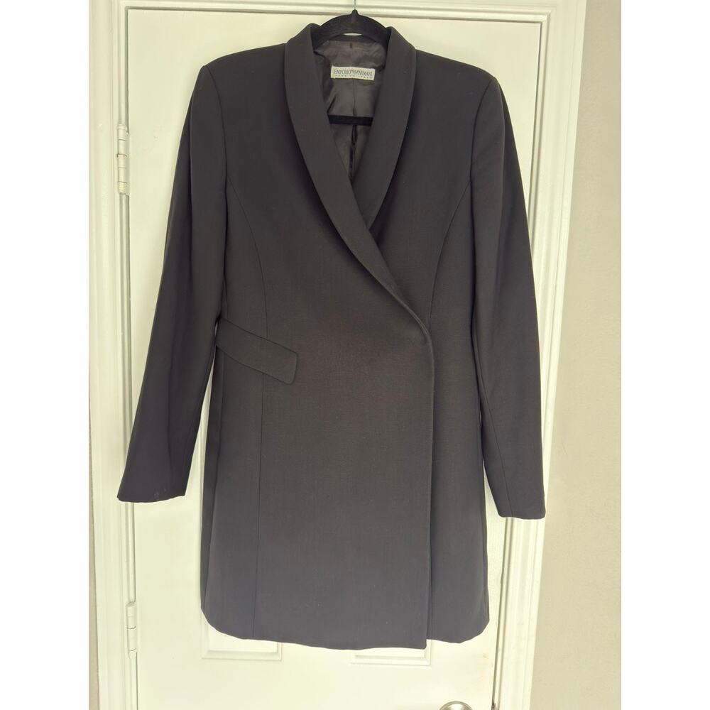 Vintage Black Emporio Armani 1973 Women's Jacket Dress / Coat - EU 42 / US 12